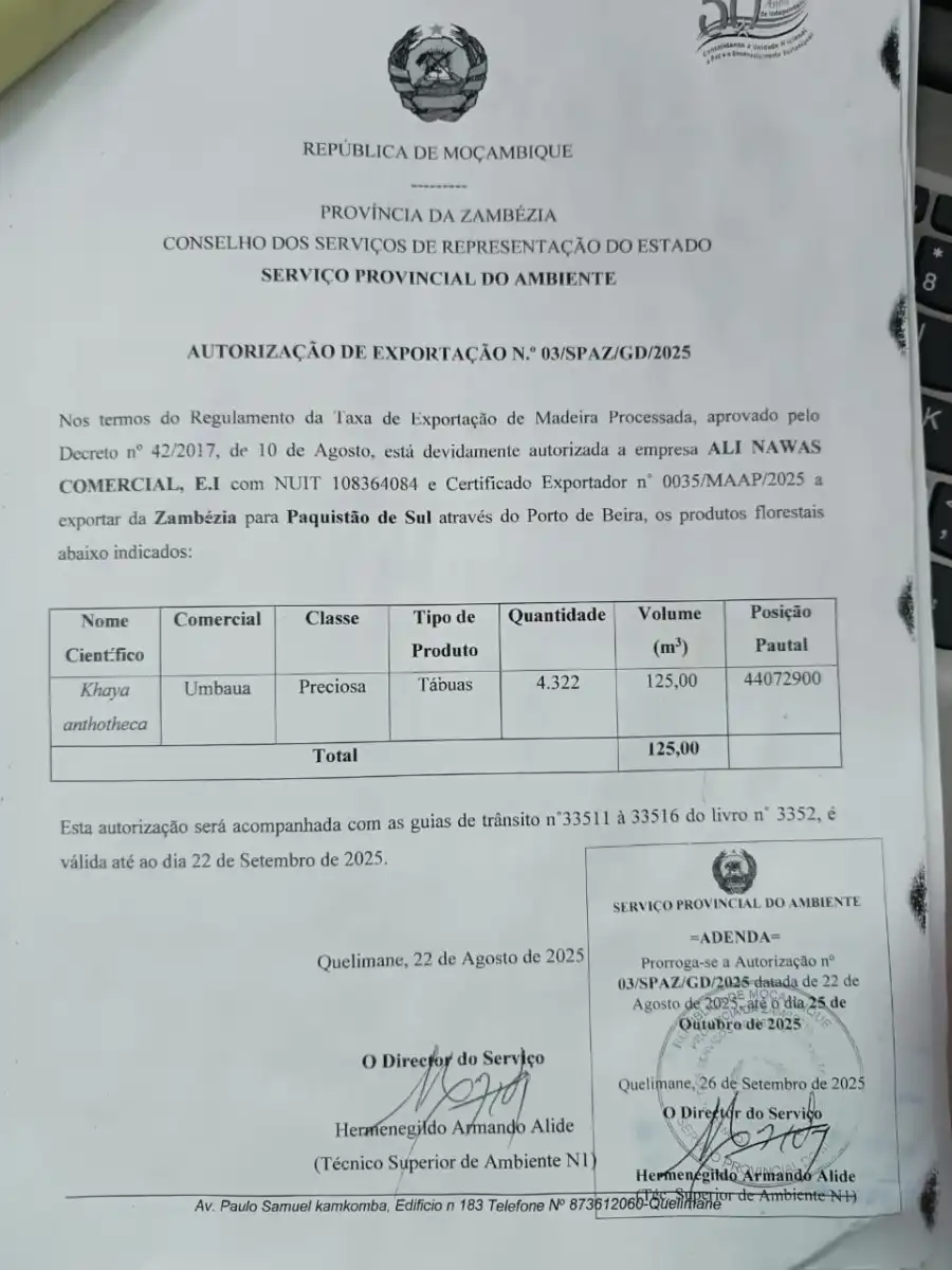 Autoridades abortam exportação ilegal de madeira pela Ali Nawaz em Sofala