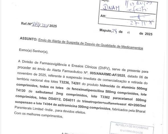ANARME suspende comercialização ‎de medicamentos ‎‎